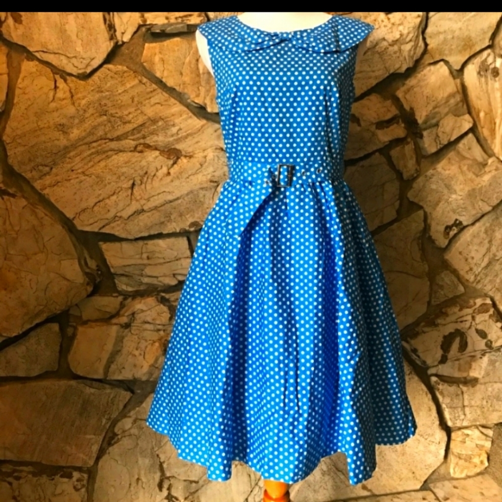 Blue Polka dot retro dress